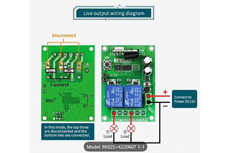 2-Kanalni bežični daljinski upravljač i prijemnik – 433MHz DC12V
