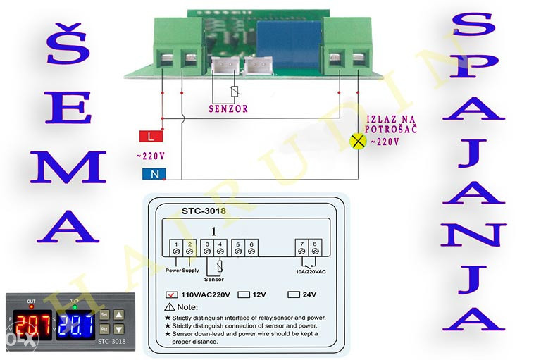 Termostat za temperaturu STC-3018