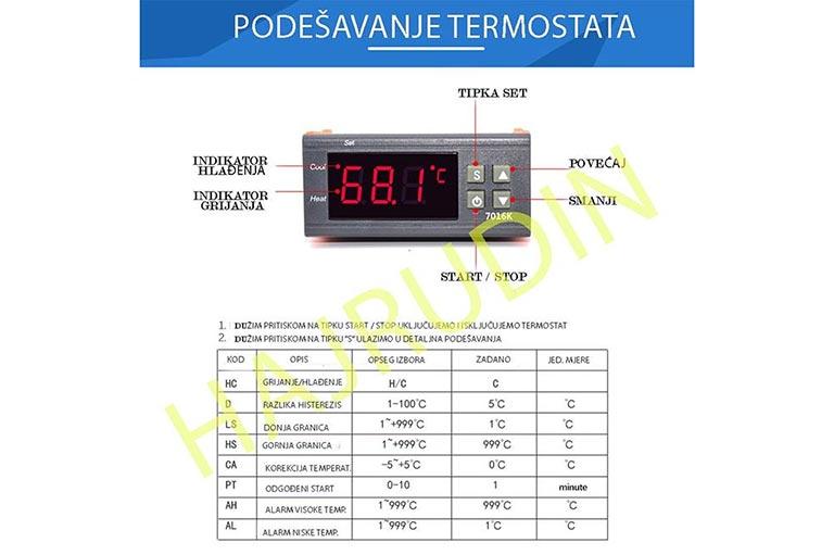 Povezivanje, šema spajanja termostata ZFX7016K